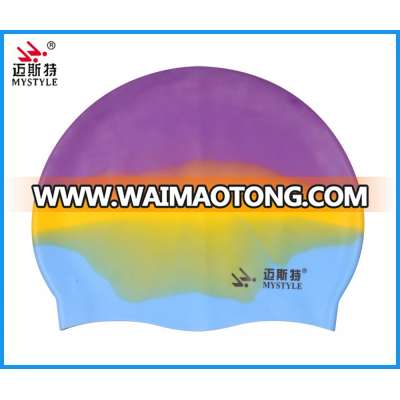 100% silicone multi color rainbow swim cap for adult